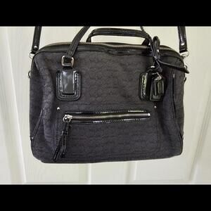 COACH 25047 Poppy Mini Oxford Convertible Satchel Black Signature Canvas Leather